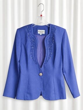 Nah Nah Collections Jonathan Tait 80s Violet Blue Rhinstone Button Front Blazer